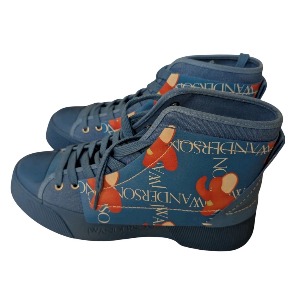 JW Anderson Blue High-Top Sneakers with Orange Accents